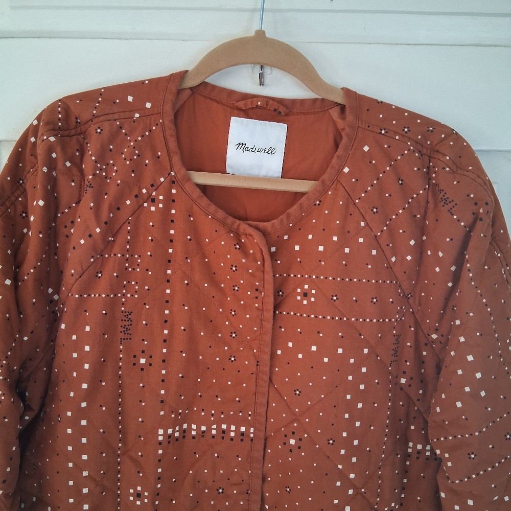 Madewell Women's Cotton Rust Colored Quilted Bandana Jacket "as is" (No Belt) - Picture 4 of 16